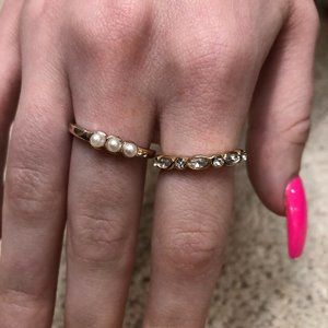 Gold Plated Pearl & Cubic Zirconia Rings Set of 2
